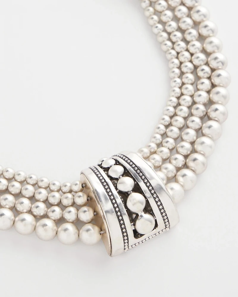 Silvertone Beaded Bib Necklace