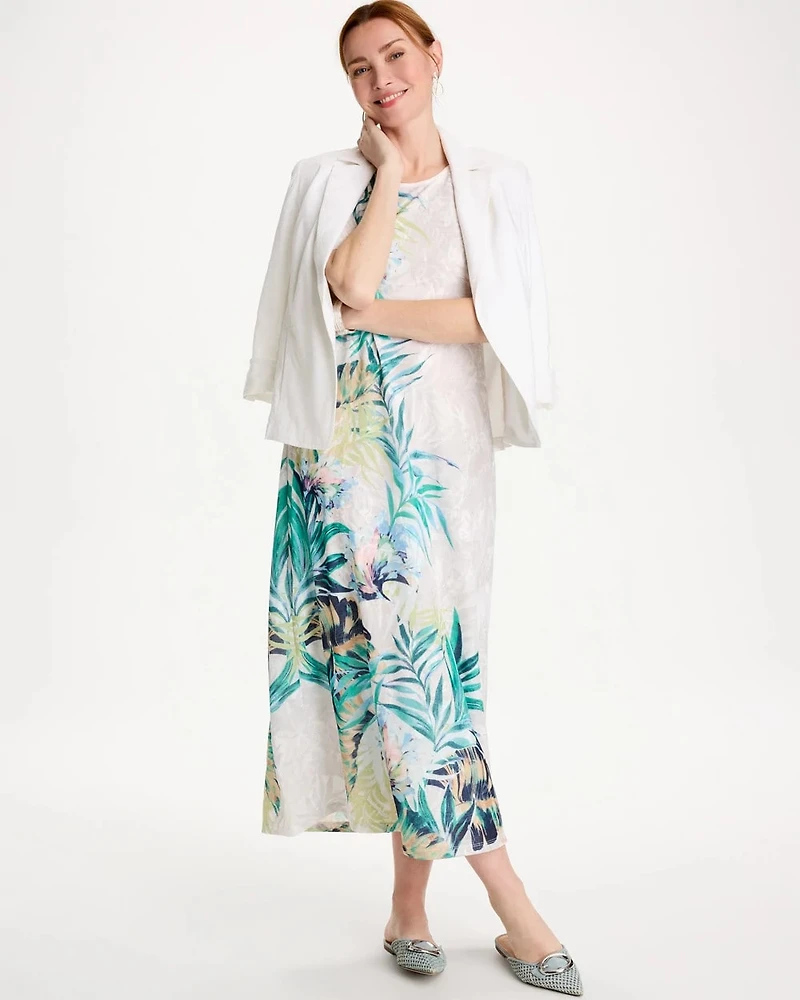 Jersey Knit Tropical Maxi Dress