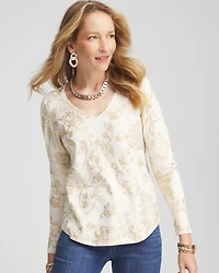 Foiled V-Neck Pullover Sweater