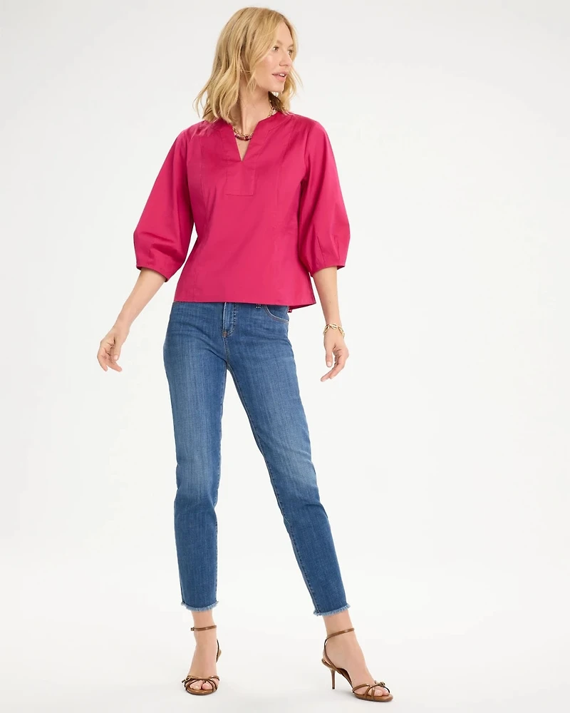 Poplin Cotton 3/4 Sleeve Popover