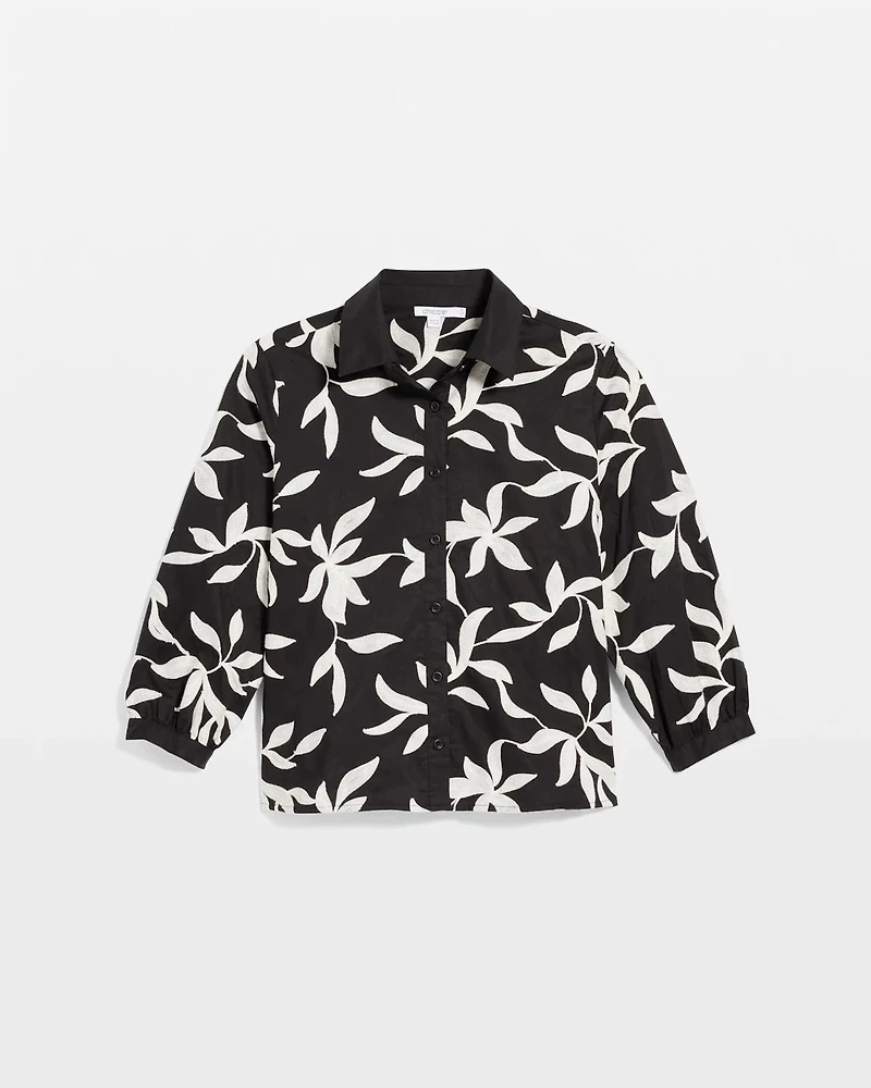 Embroidered Cropped Collared Shirt