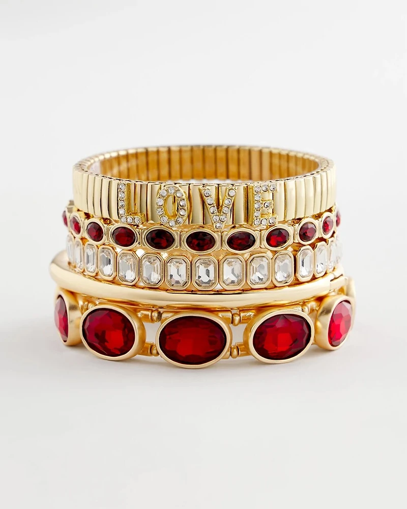 Small Red Faceted Gem Stretch Cuff Bracelet