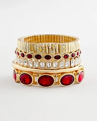 Small Red Faceted Gem Stretch Cuff Bracelet