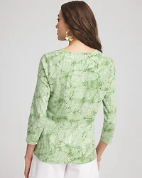 Palm-Frond-Motif Cotton Slub Henley Shirt