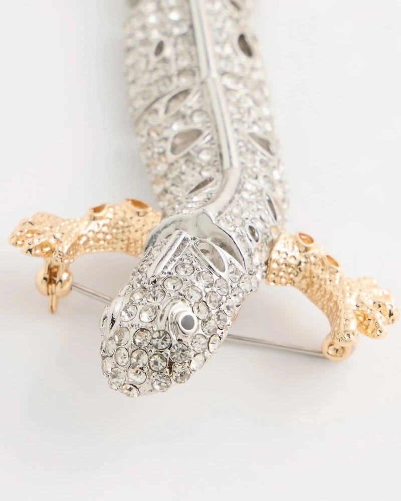 Faux Diamond Lizard Brooch