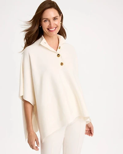 Button Mockneck Sweater Poncho