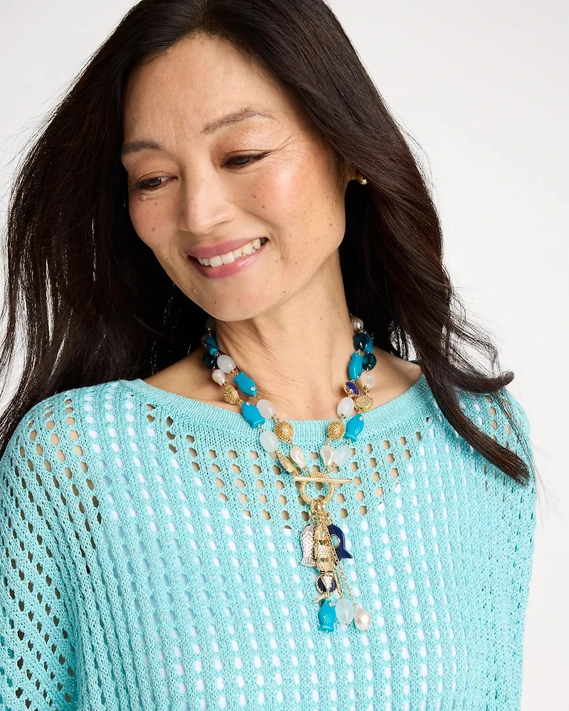 Convertible Turquoise Fish Charm Necklace