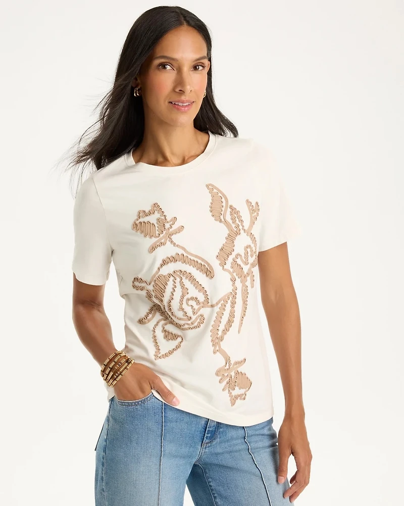 Soft-Stretch Cotton Applique Tee
