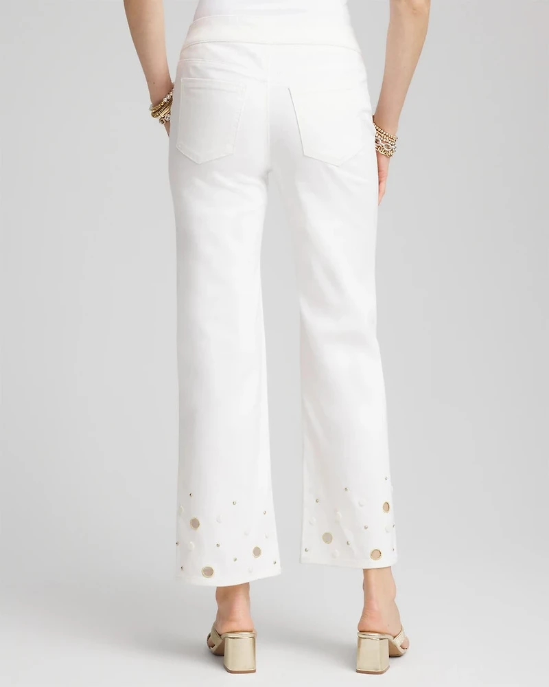 Pull-On Embellished Straight-Leg Cropped Jeans