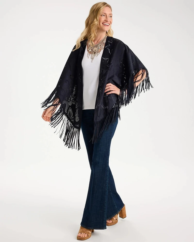 Cutout Faux Suede Fringe Ruana