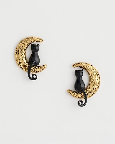 Black Cat Moon Stud Earrings