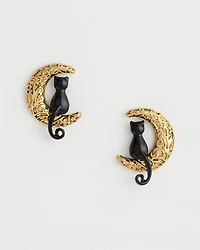 Black Cat Moon Stud Earrings