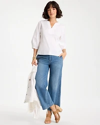 Poplin Cotton 3/4 Sleeve Popover