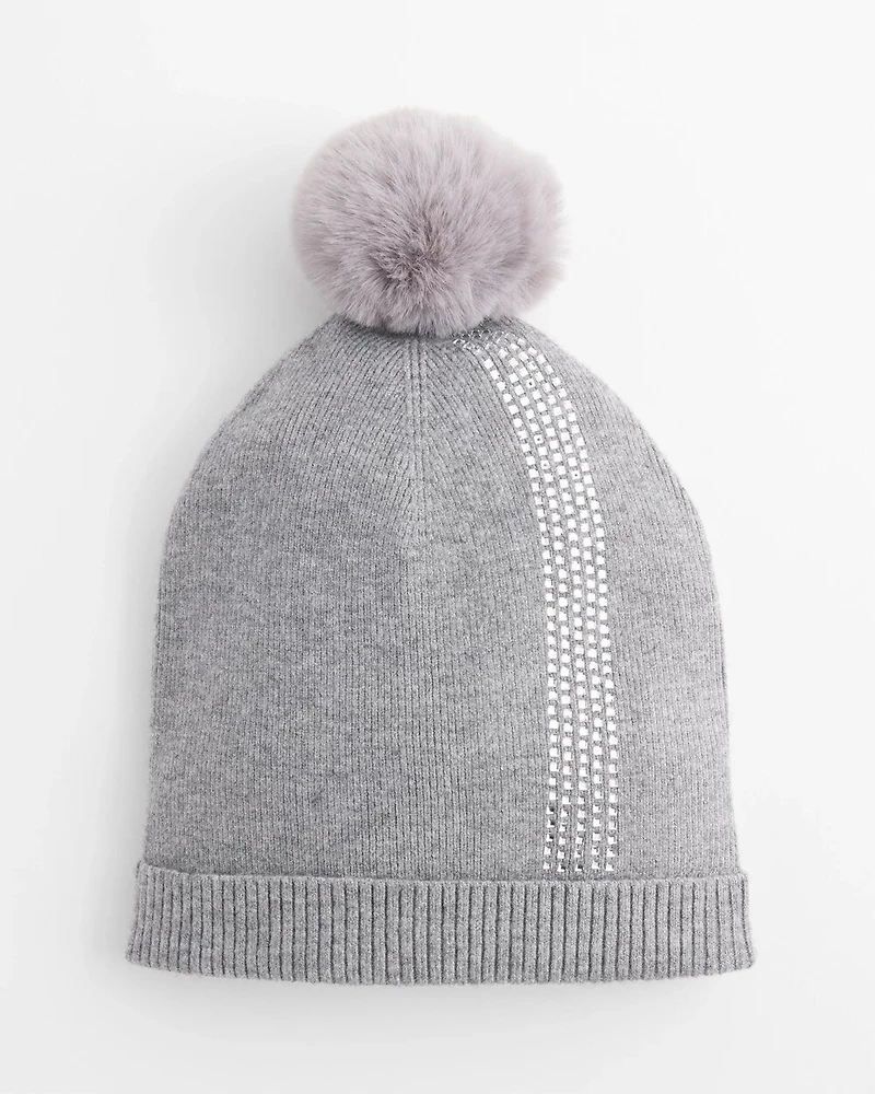 Rhinestone Cashmere Blend Pom Pom Hat