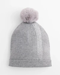 Rhinestone Cashmere Blend Pom Pom Hat