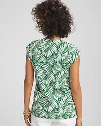 Palm-Frond-Print Cap-Sleeve Top