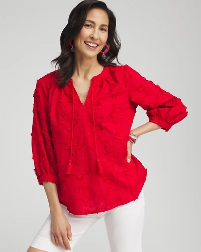Embroidered Stars Peasant Top
