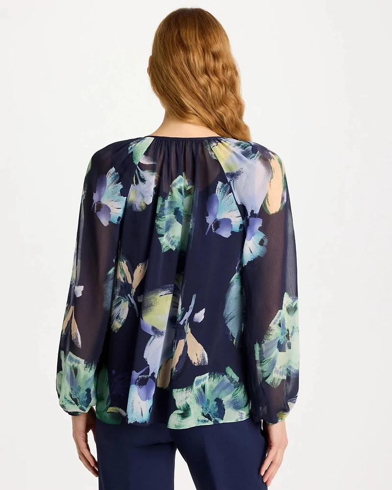 Crinkle Chiffon Tie-Front Blouse