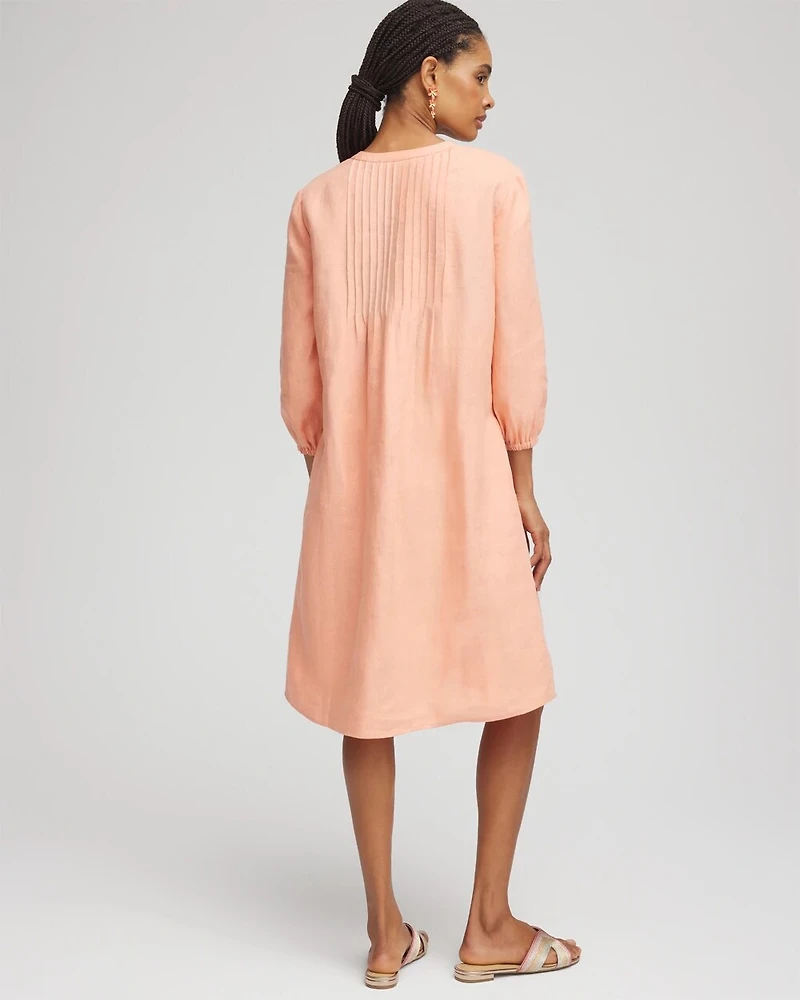 Linen Pintuck 3/4 Sleeved Dress