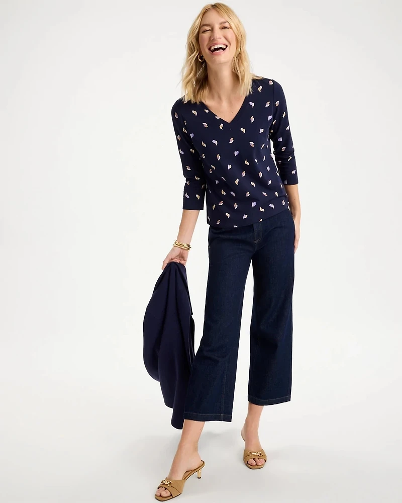 Printed Cotton Stretch 3/4 Sleeve Tee