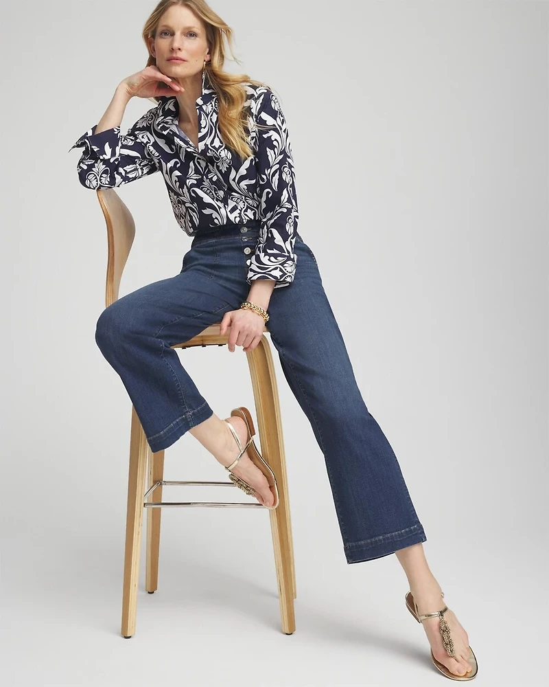 Pull-on Wide Leg Cropped Jeans