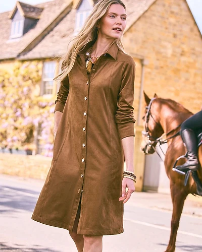 Faux Suede Shirtdress