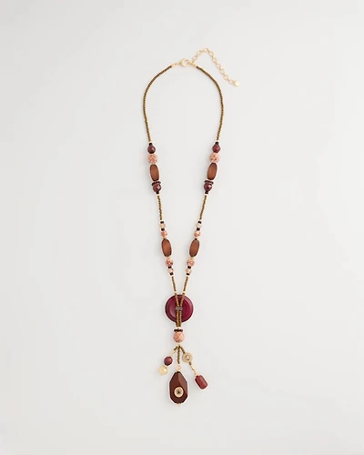 Wood Fire Agate Beaded Y-Necklace