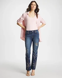 Embellished Girlfriend Cropped Flared Jeans