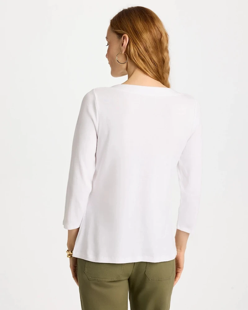 Embroidered Pima 3/4 Sleeve Tee