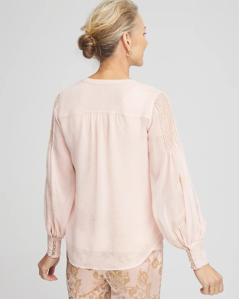 Gold Foil Chiffon Pintuck Blouse