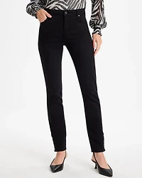 Girlfriend Slim Faux Leather Hem Ankle Jeans