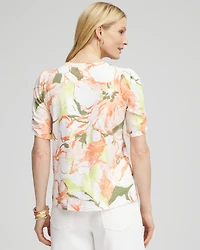 Floral Henley Shirred-Sleeve Tee