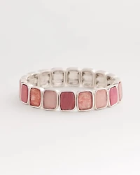 Quartz & Rhodonite Stone Silvertone Square Stretch