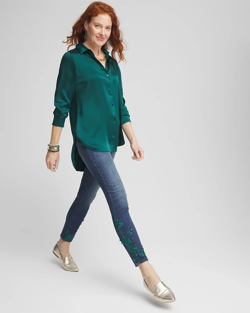 Petite Emerald Jewel Pull-On Ankle Jeggings