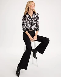 Zebra Animal Print Knit Leather-Trim Tee