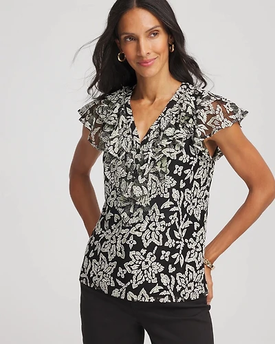 Lace Floral-Burnout Henley Tee