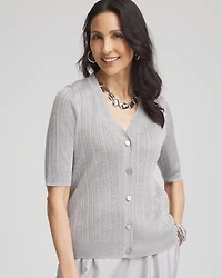 Metallic Ribbed Button-Up Cardigan