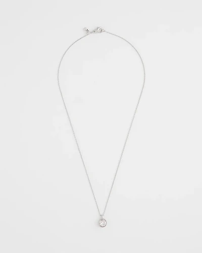 Bezel Set Pendant Silvertone Necklace