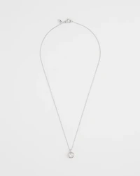 Bezel Set Pendant Silvertone Necklace
