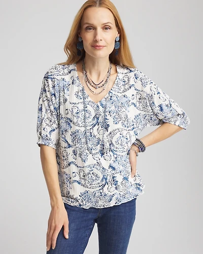 Snakeskin Print Crinkle Elbow Sleeve Tee
