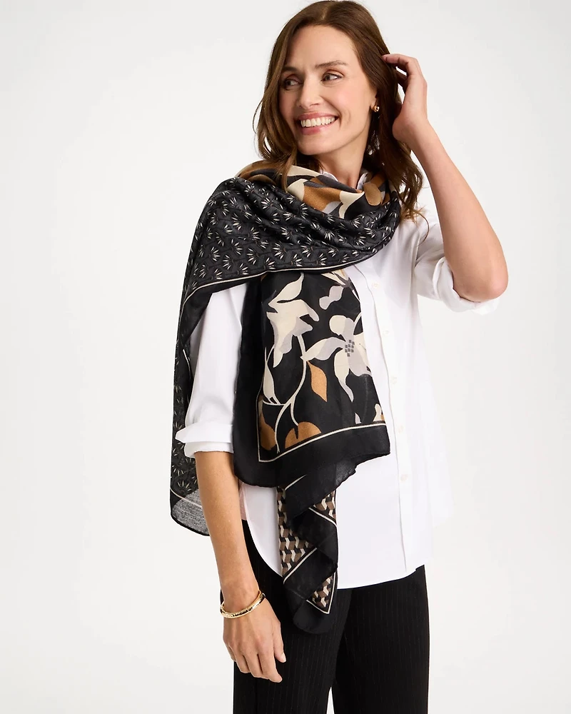 Woven Floral Patchwork Oblong Scarf
