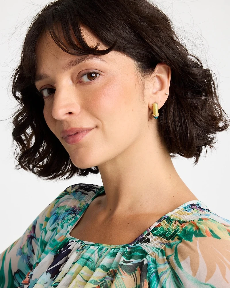 Goldtone Two-Tone Threaded Hoop Earrings