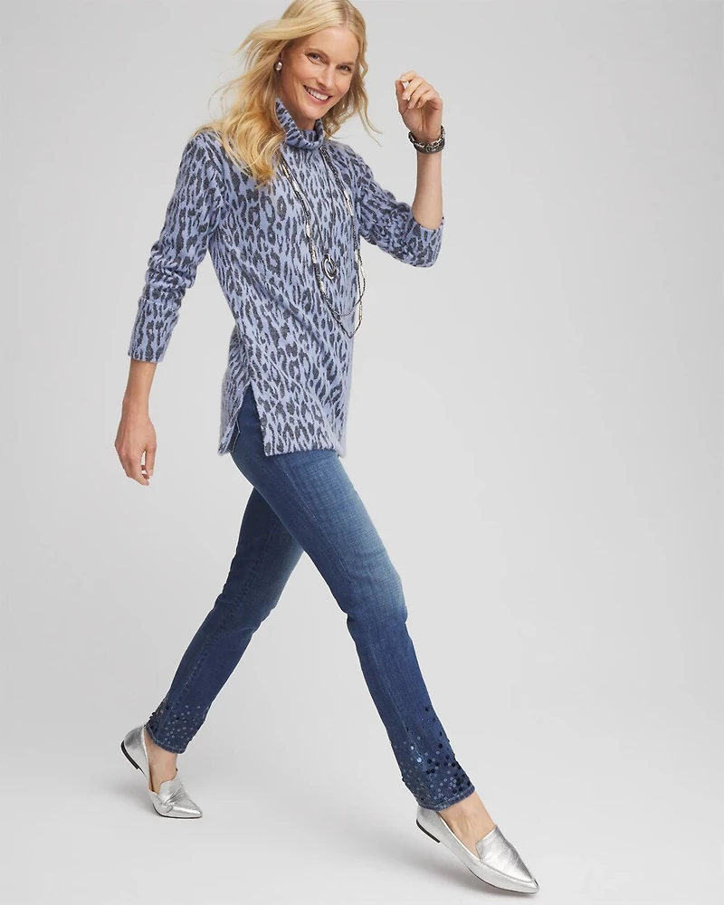 Jacquard Animal Print Mock Neck Pullover Tunic