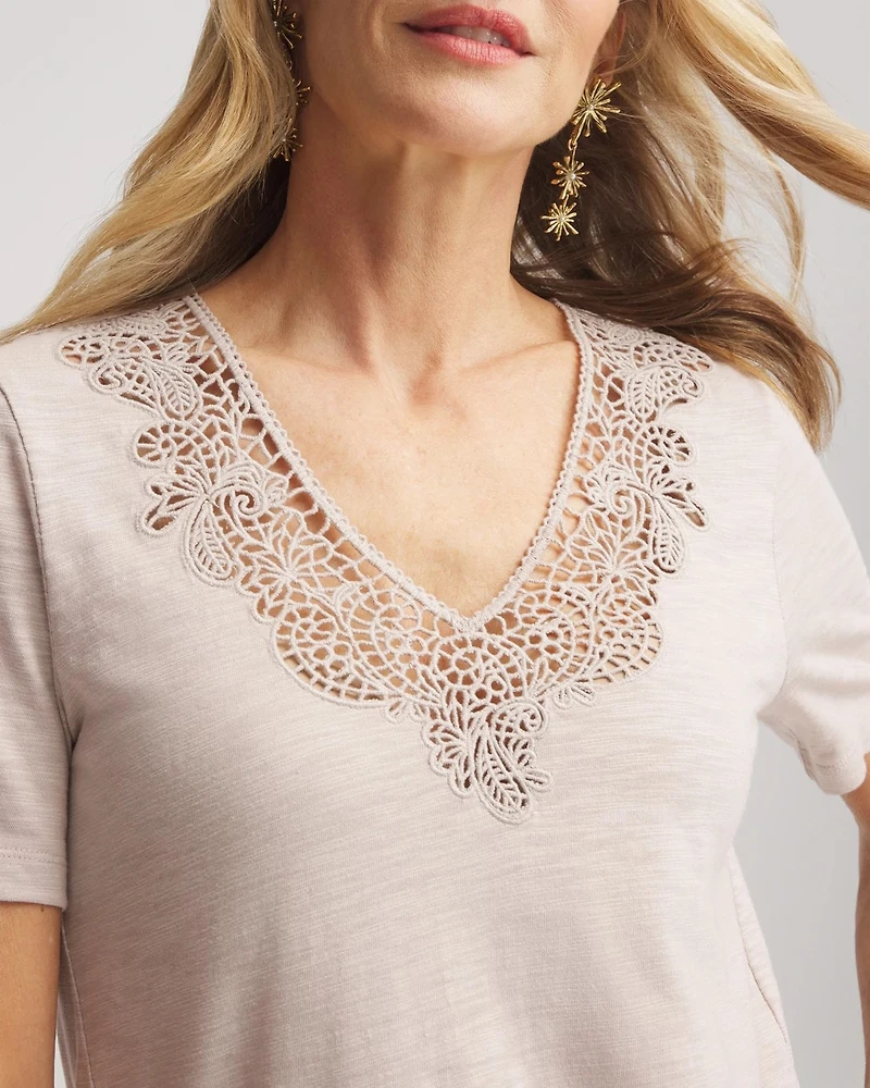 Lace V-Neck Slub Tee