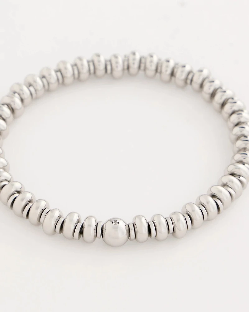 Silvertone Rounded Stretch Bracelet
