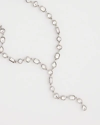 Bezel Set Silvertone Y-Necklace