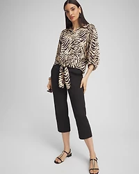 Zebra Print Tie-Front Blouse