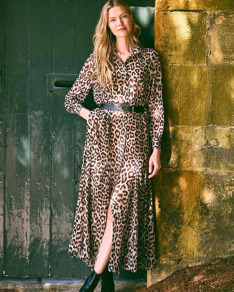 Cheetah-Print Godet Dress