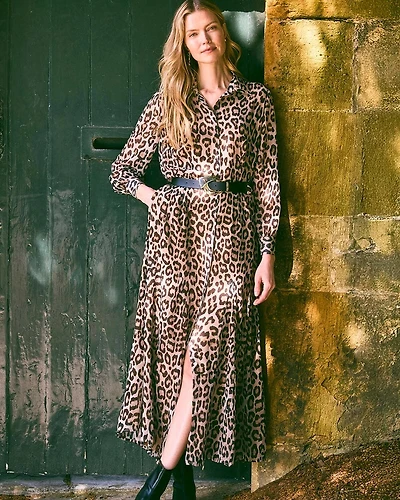Cheetah-Print Godet Dress