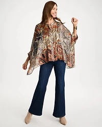 Button-Front Crewneck Cuffed Poncho